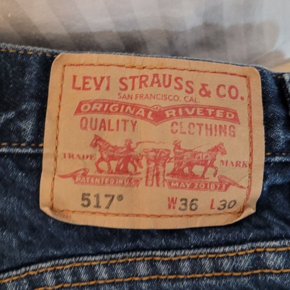 Levis 517 Bootcut Jeans 2006 Dark Blue Wear Bottom Hem 36 x 30 Mens - Picture 2 of 16